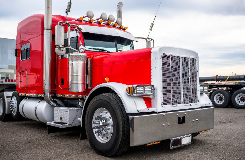 powerful,bright,red,classic,big,rig,semi,truck,tractor,with